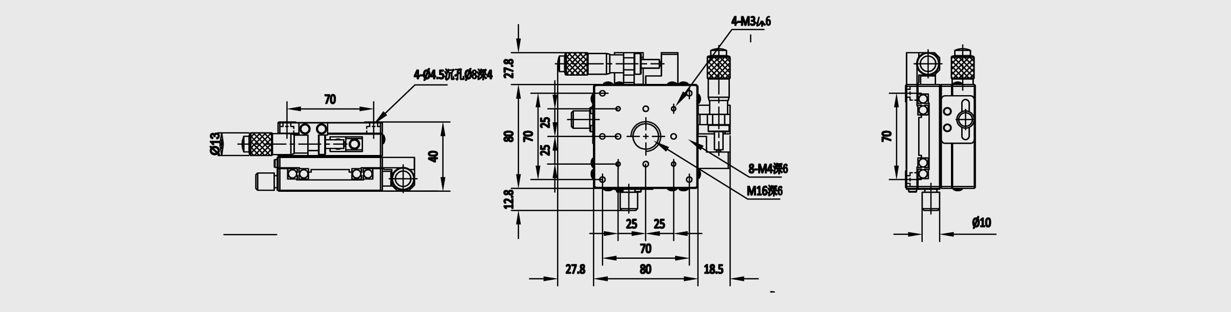XY轴交叉滚柱式手动位移台 台面尺寸80×80mm 行程±12.5mm