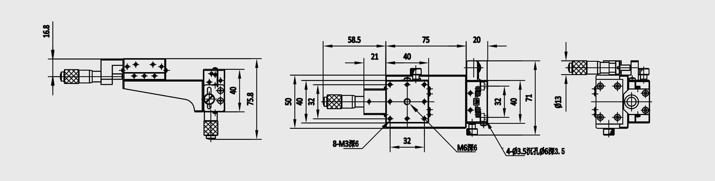XZ轴交叉滚柱式手动位移台 台面尺寸40×40mm X轴行程±6.5mm Z轴行程±6.5mm