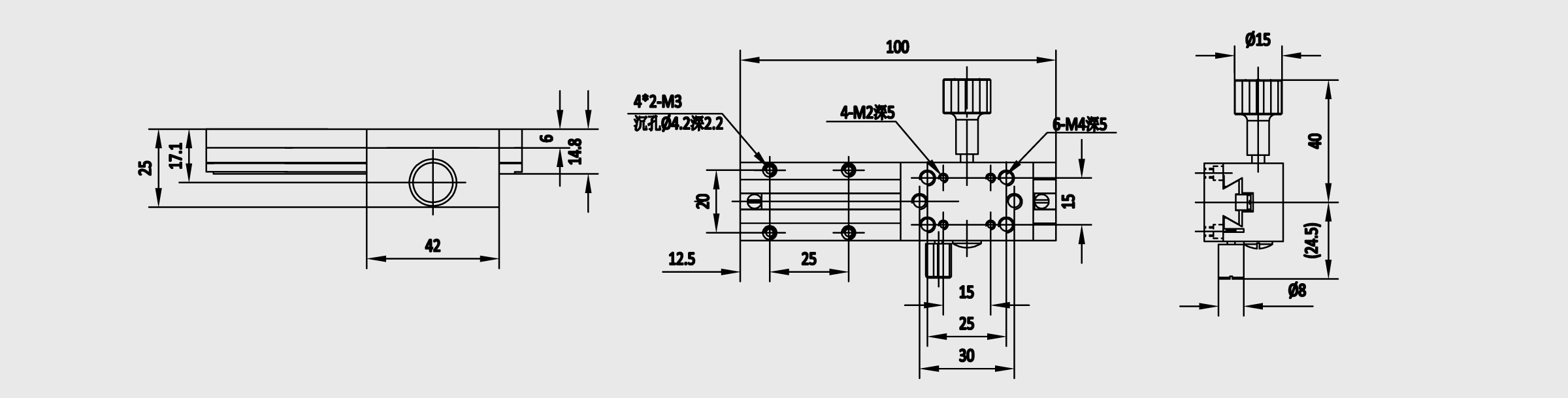 X轴长行程燕尾槽式手动位移台 台面尺寸25×42mm 1滑块 行程80mm