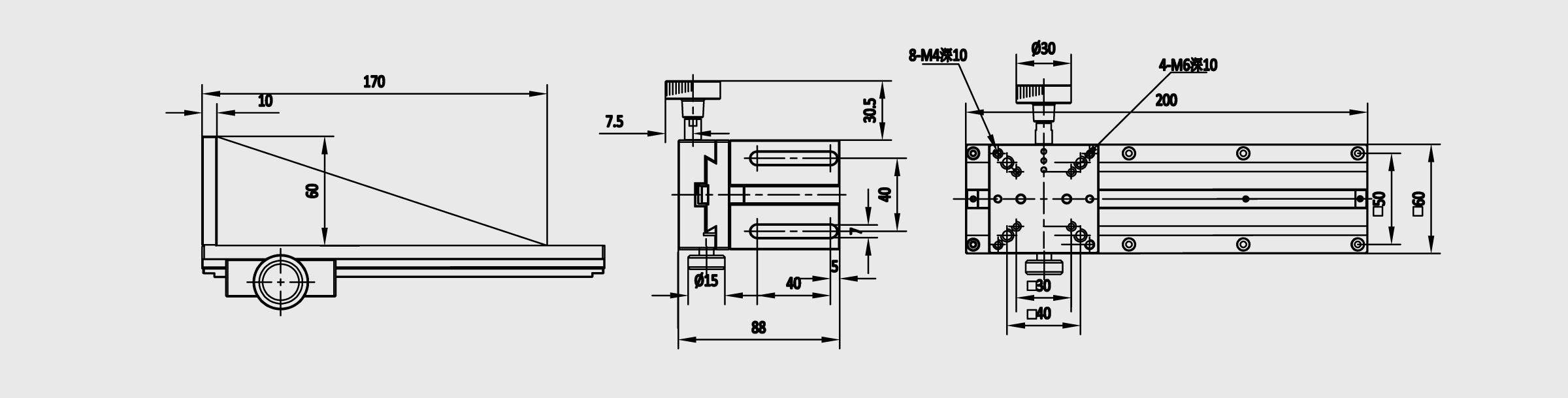Z轴长行程燕尾槽式手动位移台 台面尺寸60×60mm 1滑块 行程160mm