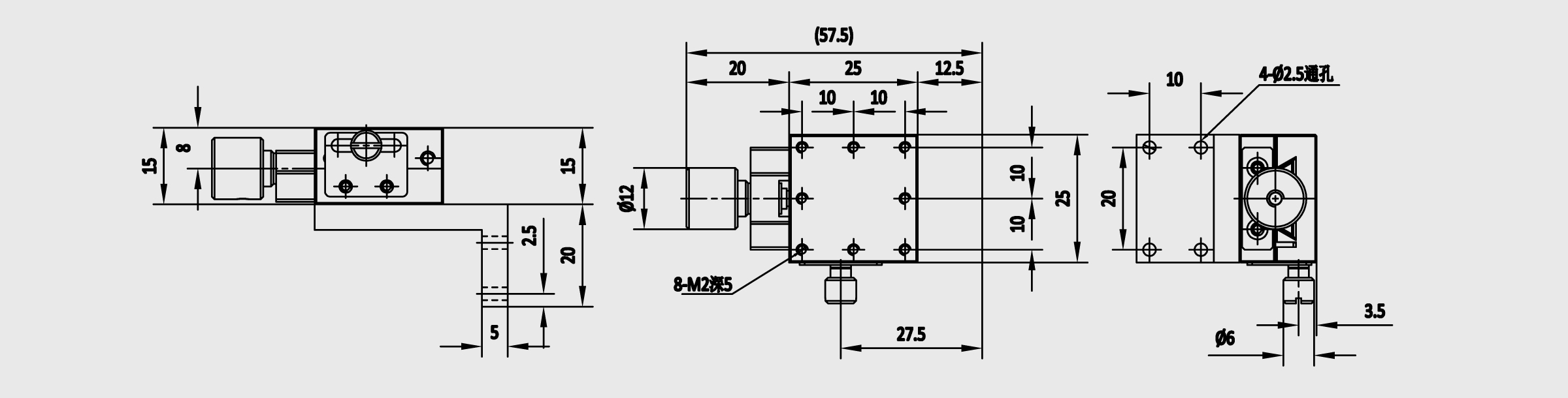 Z轴丝杠进给燕尾槽式手动位移台 台面尺寸25×25mm 行程±5mm 铝合金（黑色阳极氧化）