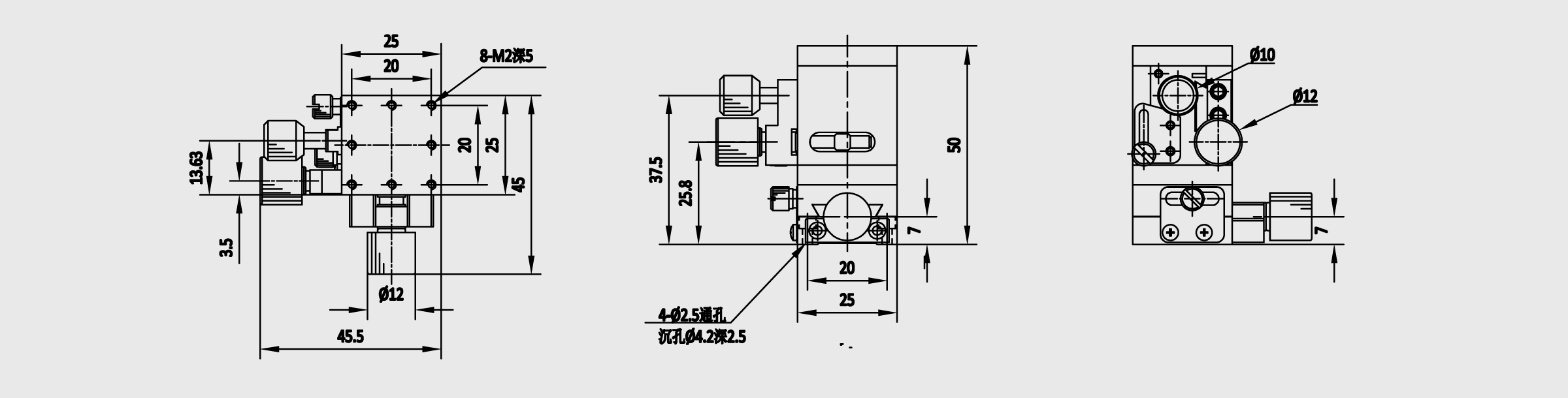 XY水平Z轴燕尾槽式手动位移台 台面尺寸25×25mm XYZ轴行程±5、±5、±10mm