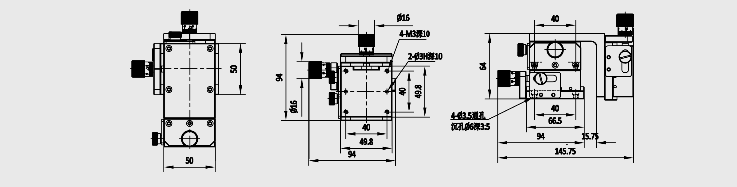 XYZ轴长行程燕尾槽式手动位移台 台面尺寸49.8×49.8mm 行程25mm
