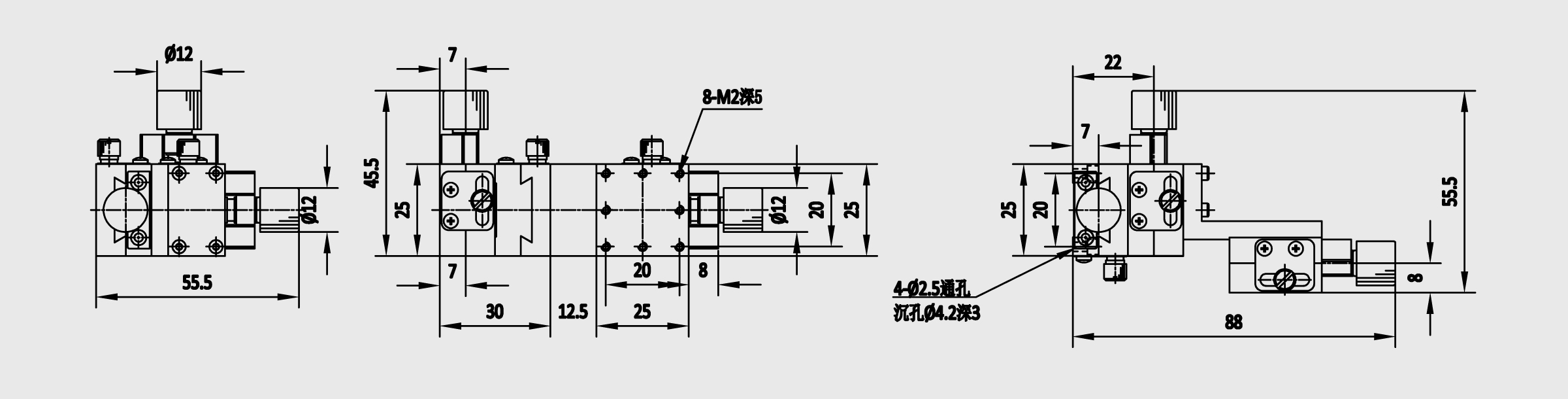 XYZ轴燕尾槽式手动位移台 台面尺寸25×25mm 行程±5mm 进给丝杠驱动
