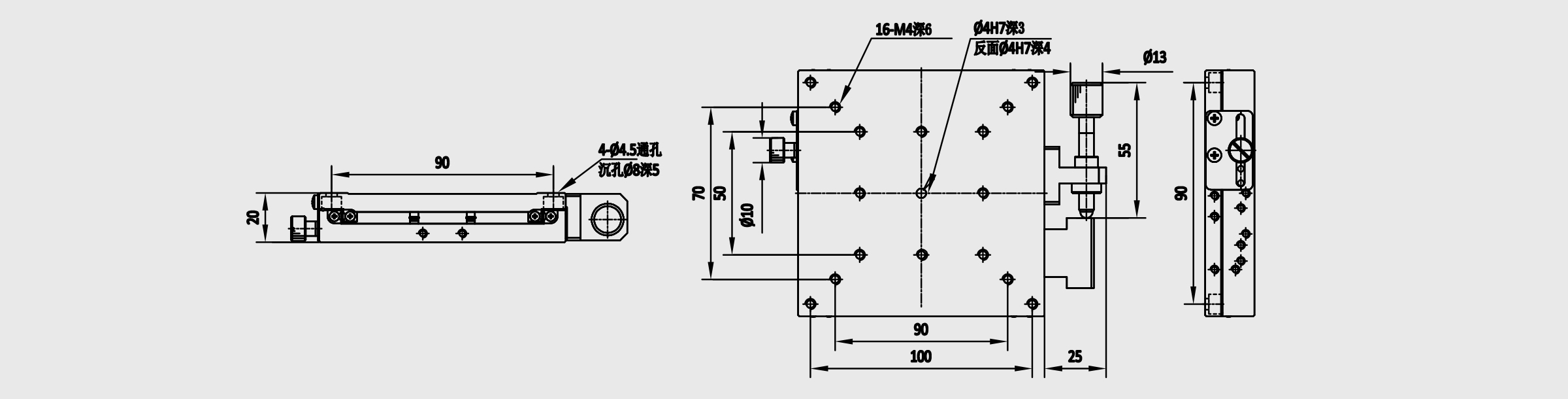X轴线性滚珠式丝杠进给手动位移台 台面尺寸100×100mm 螺距0.5mm 行程±6.5mm