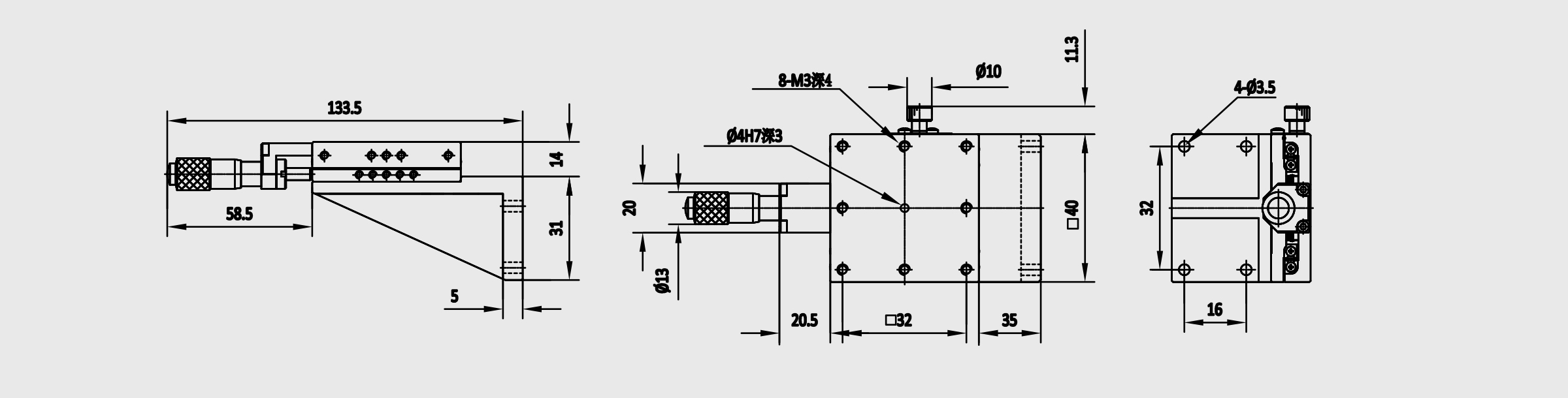 Z轴线性滚珠式手动位移台 台面尺寸40×40mm 行程±6.5mm