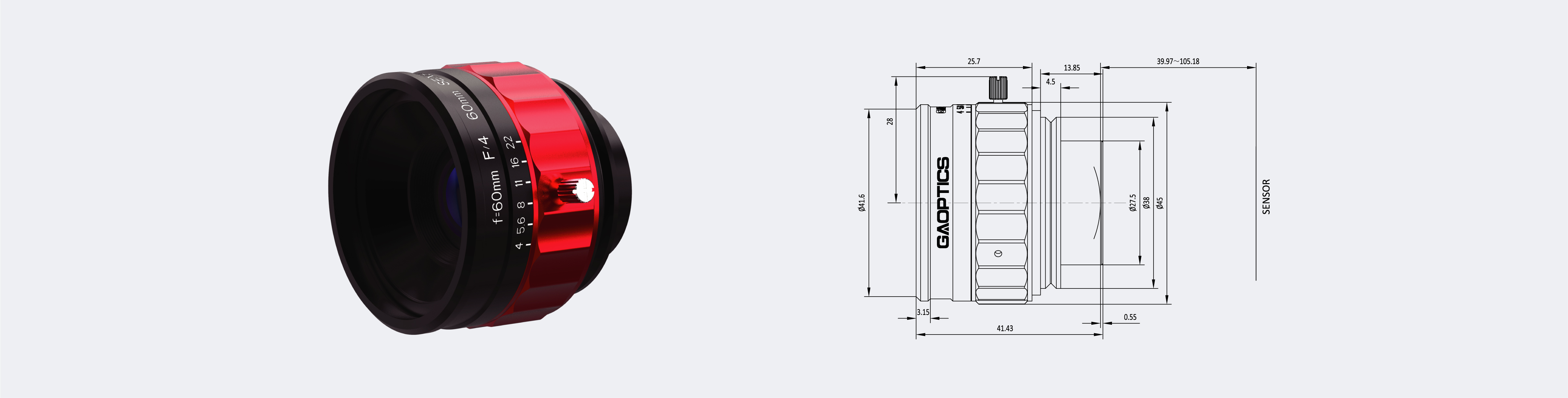 线扫镜头 焦距60mm 0.0×-1.0× Φ60mm V-mount