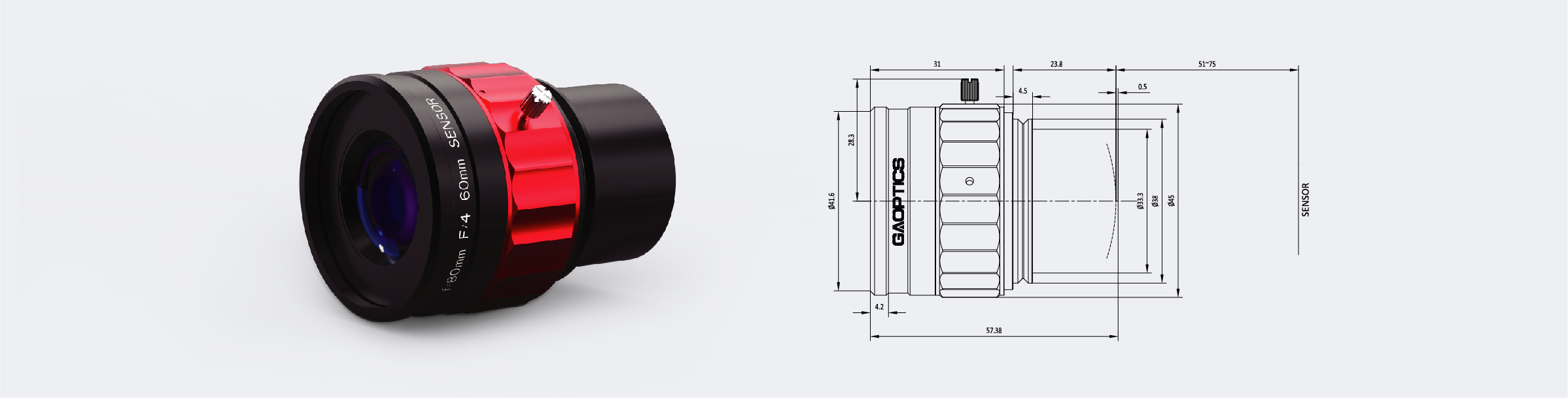 线扫镜头 焦距80mm 0.0×-0.33× Φ60mm V-mount