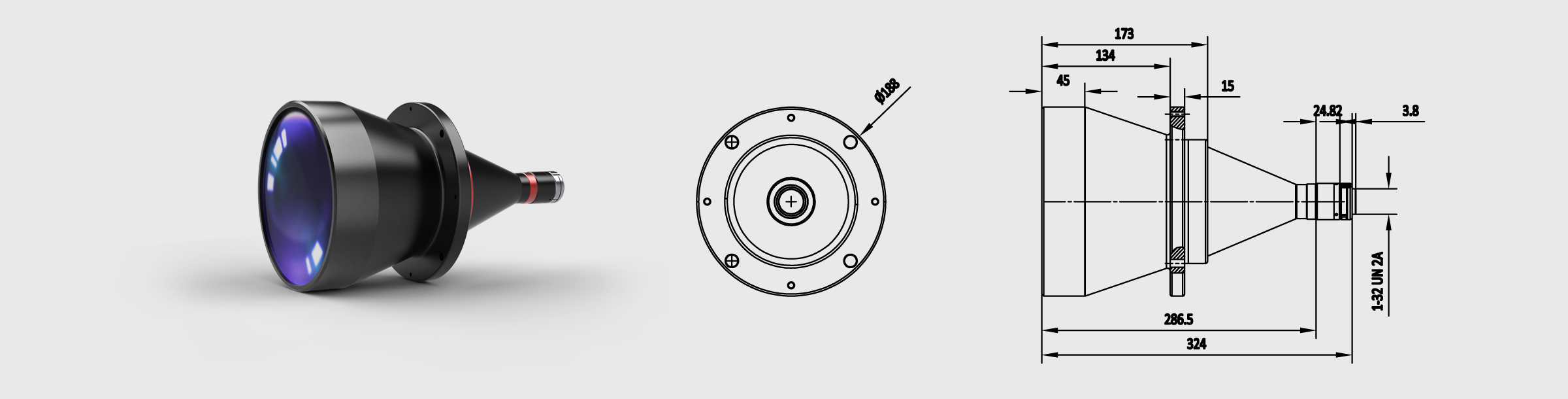 双远心镜头 0.076× Φ150mm 工作距离300mm 2/3″