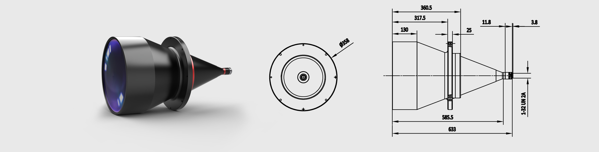 双远心镜头 0.038× Φ300mm 工作距离465mm 2/3″