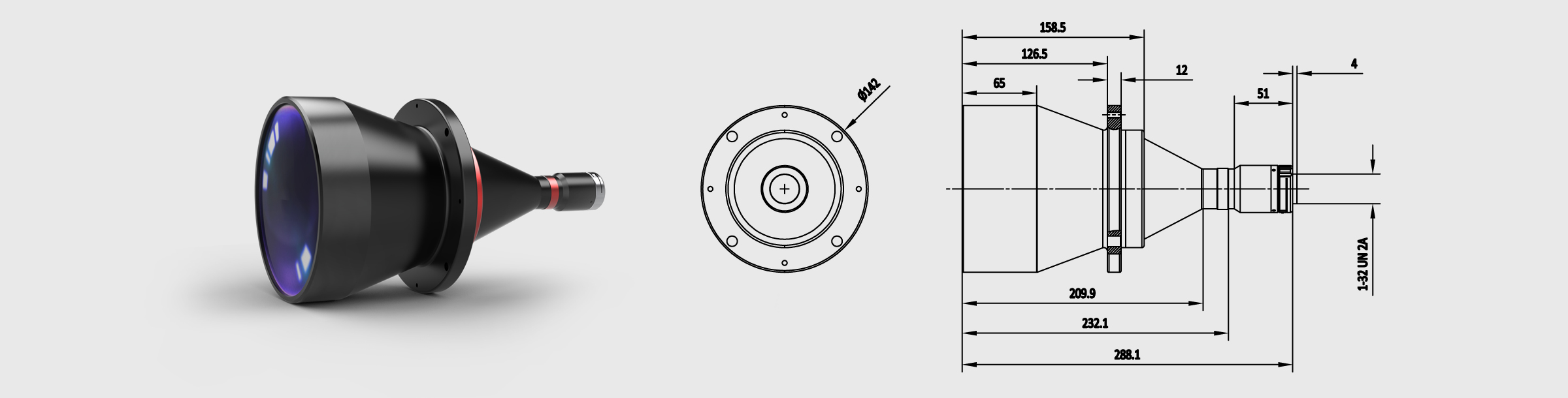 双远心镜头 0.110× Φ150mm 工作距离300mmm 1″