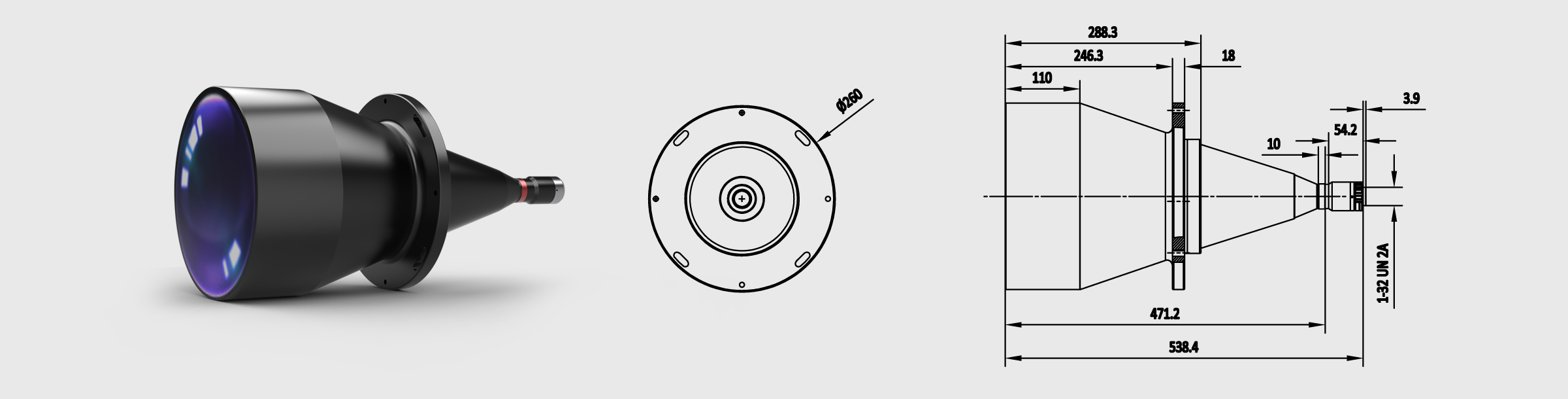 双远心镜头 0.085× Φ216mm 工作距离372mmm 1.1″