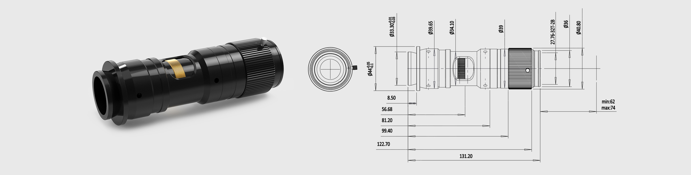 2/3″ 12.5×连续变倍显微镜头 手动变倍主体微调范围12mm