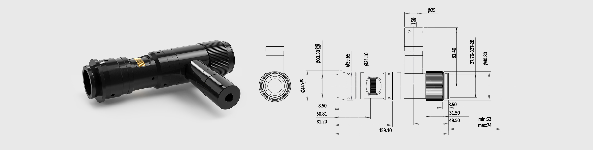 2/3″ 12.5×连续变倍显微镜头 手动变倍主体微调范围12mm+同轴光