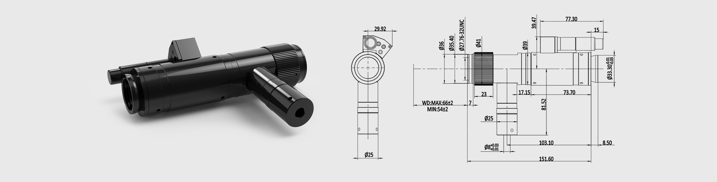 2/3″ 12.5×连续变倍显微镜头 电动变倍主体微调范围12mm+同轴光