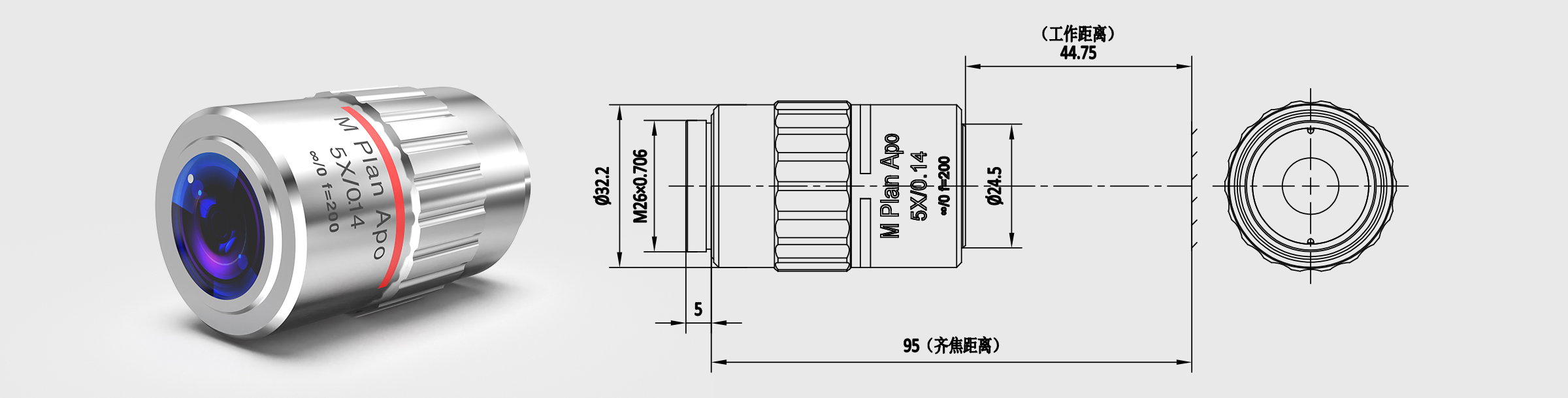 远场校正长工作距离物镜 5× M Plan Apo