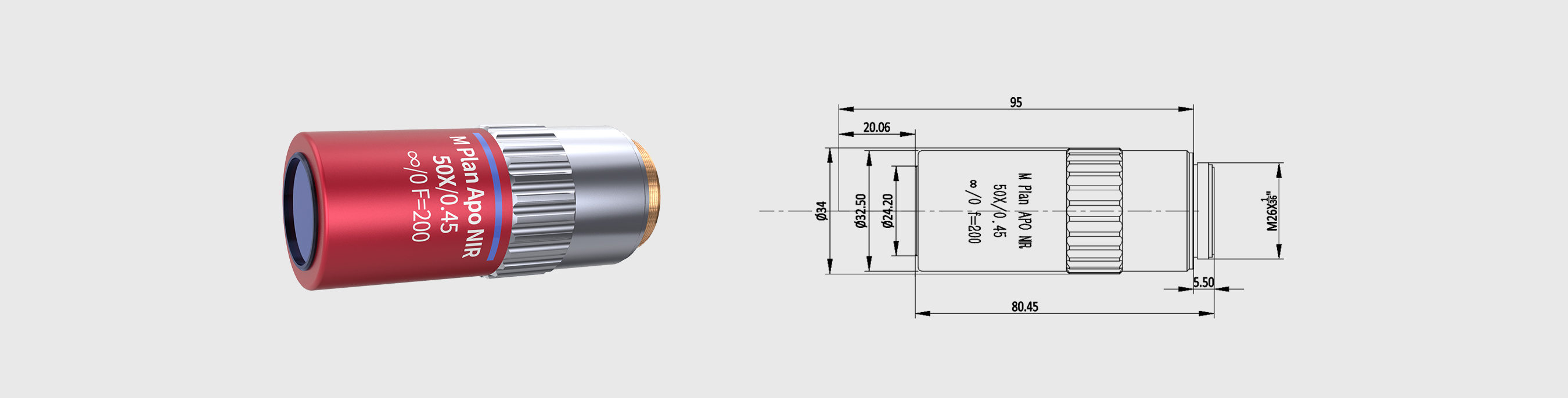 远场校正超长工作距离显微物镜 50× M Plan Apo NIR