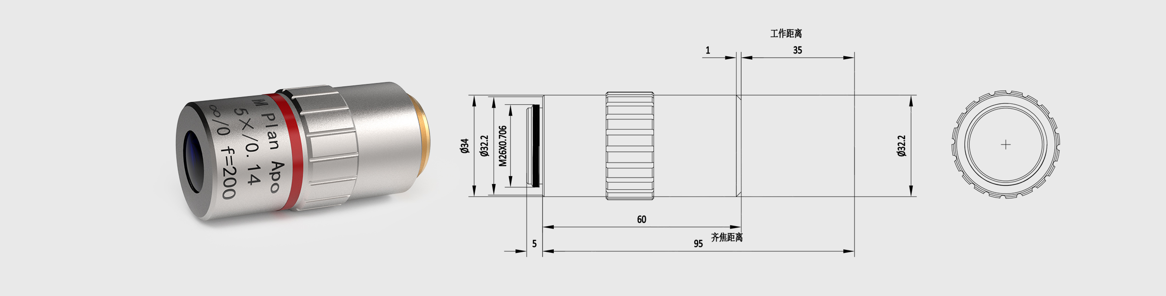 VIS远场校正显微物镜 5× M Plan Apo