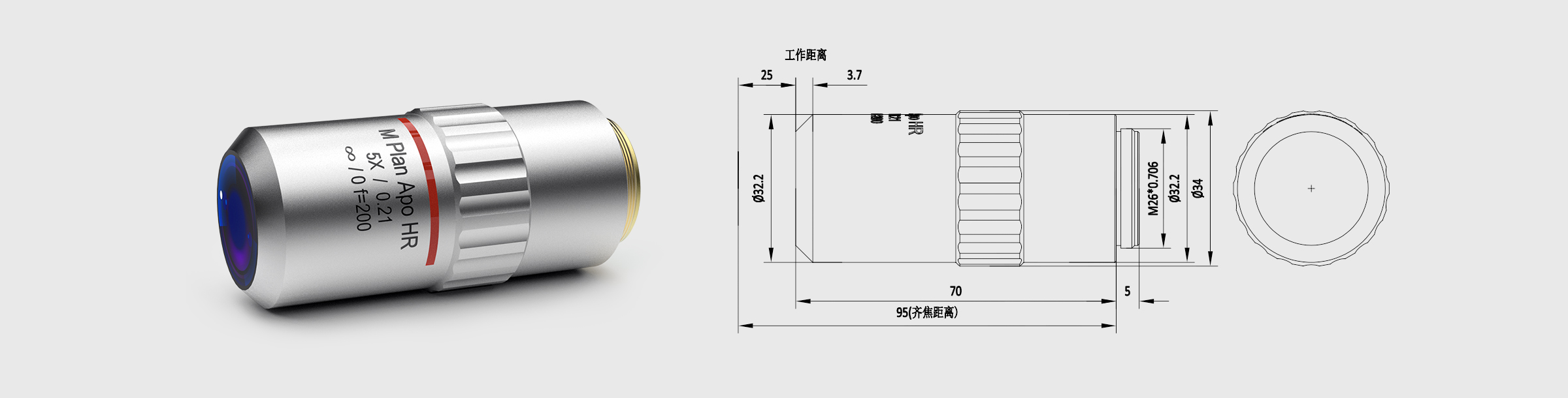 VIS远场校正显微物镜 5× M Plan Apo HR