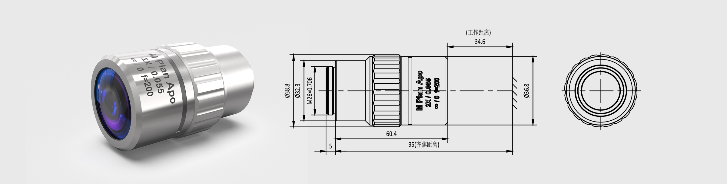 VIS大视野FN40远场校正显微物镜 2× M Plan Apo
