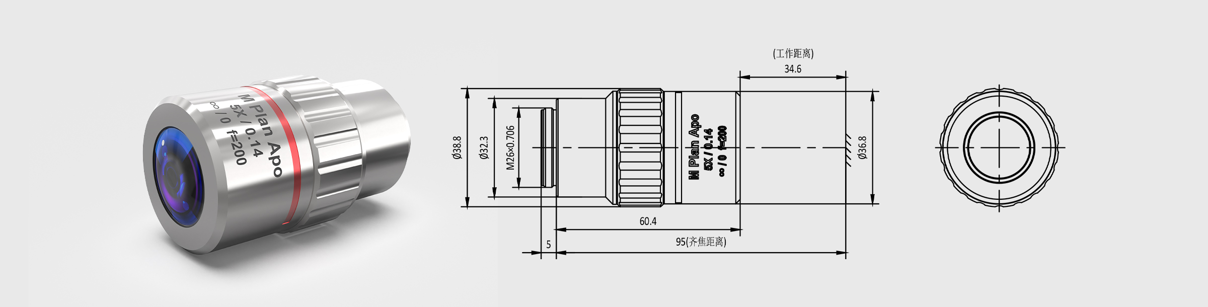 VIS大视野FN40远场校正显微物镜 5× M Plan Apo