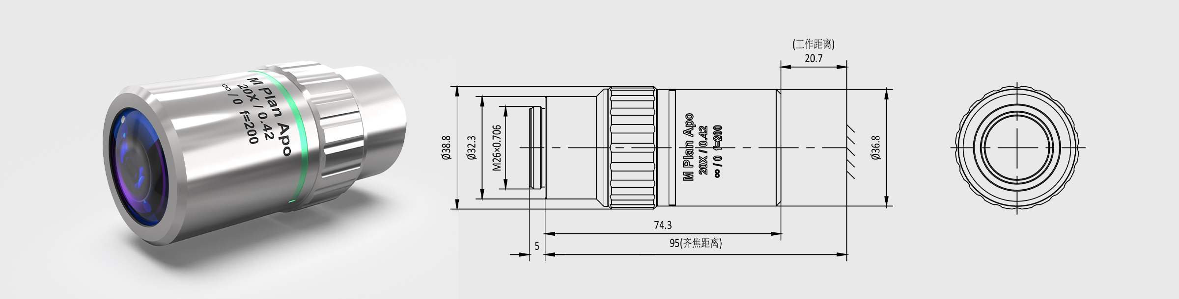 VIS大视野FN40远场校正显微物镜 20× M Plan Apo