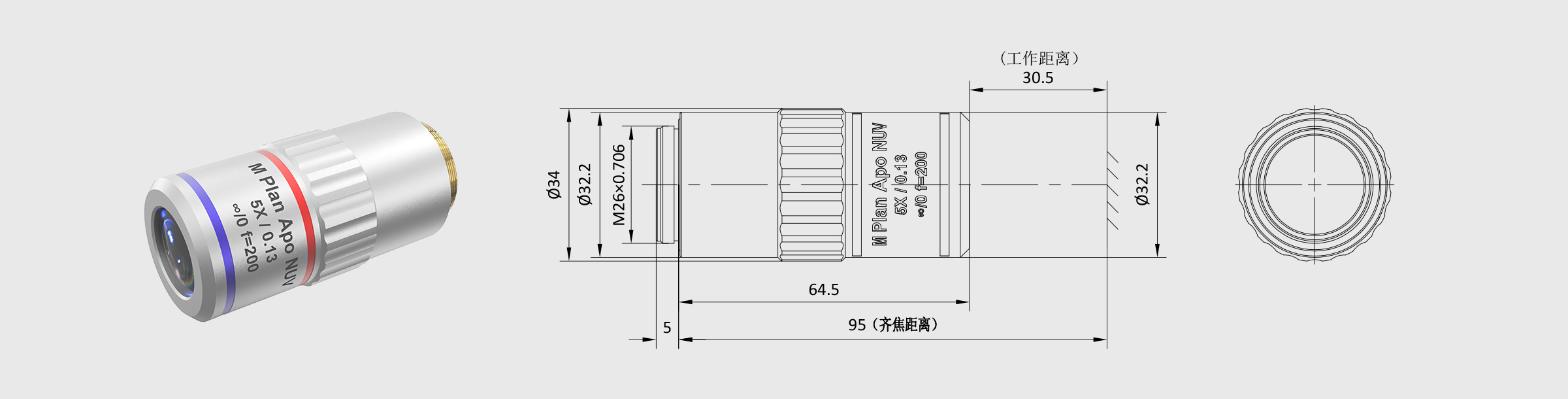 355-700nm显微物镜 GA 5× M plan Apo NUV