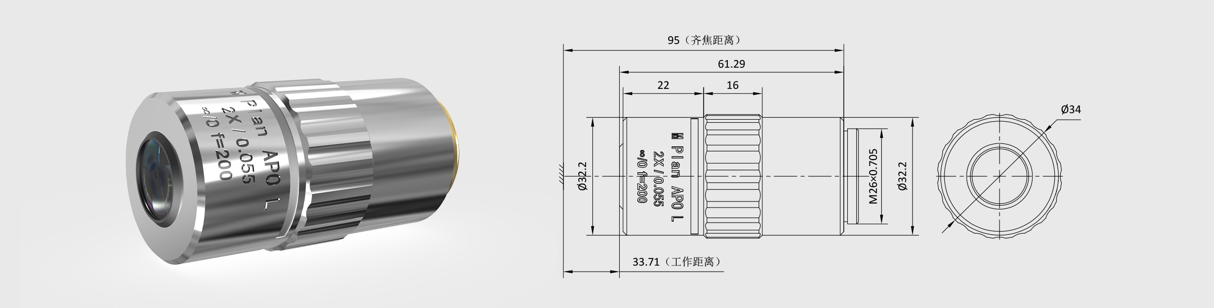APO复消色差显微物镜 CE 2× M PLAN
