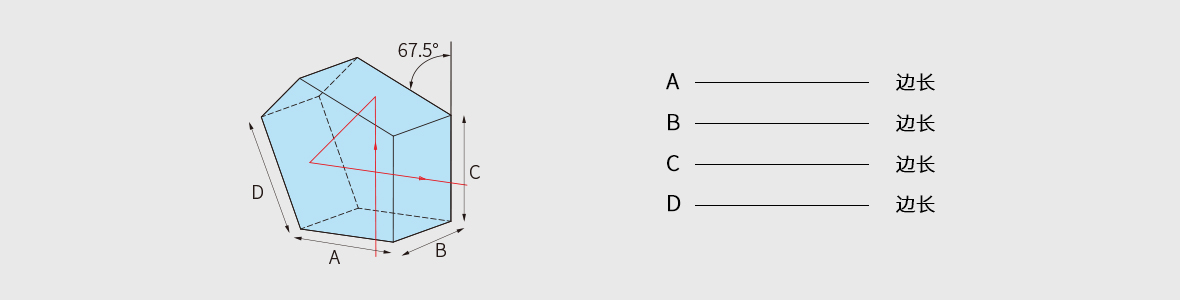 五棱镜 A=B=C=10.0mm D=10.82mm 精退火H-K9L光学玻璃