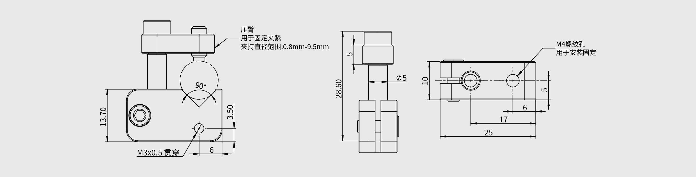V型夹持器 夹持直径范围0.8-9.5 mm
