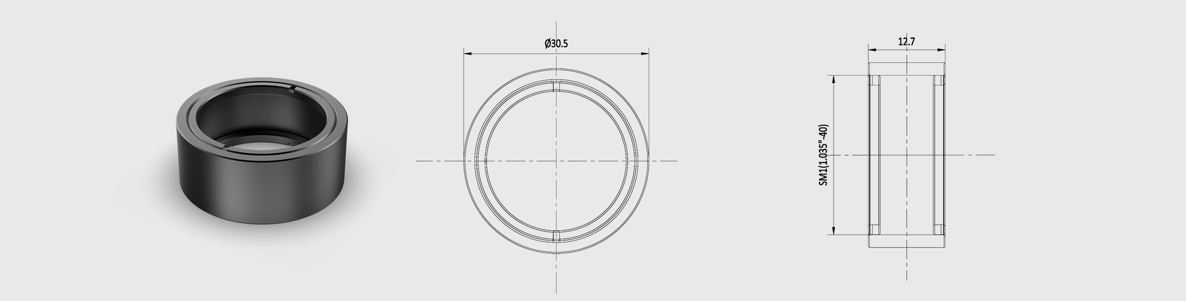 Φ1英寸透镜套筒 长度12mm 直筒式透镜套筒