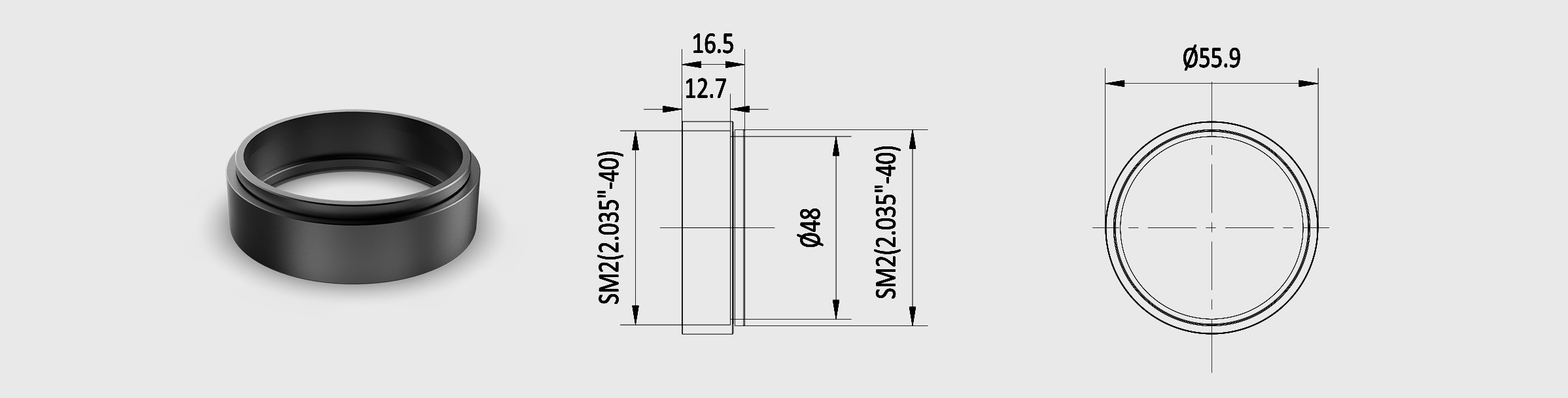 Φ2英寸透镜套筒 长度12mm层叠式透镜套筒