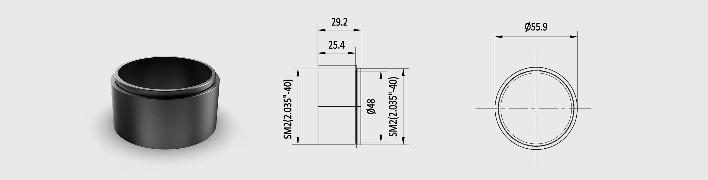 Φ2英寸透镜套筒 长度25mm层叠式透镜套筒
