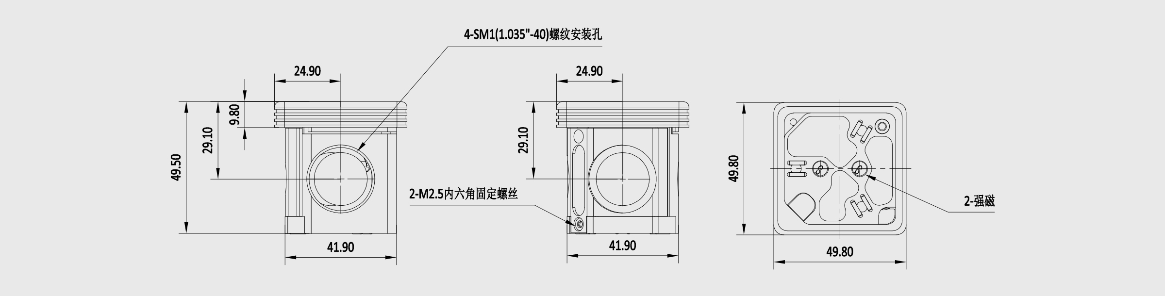 30mm笼式荧光滤波片立方体 左转向