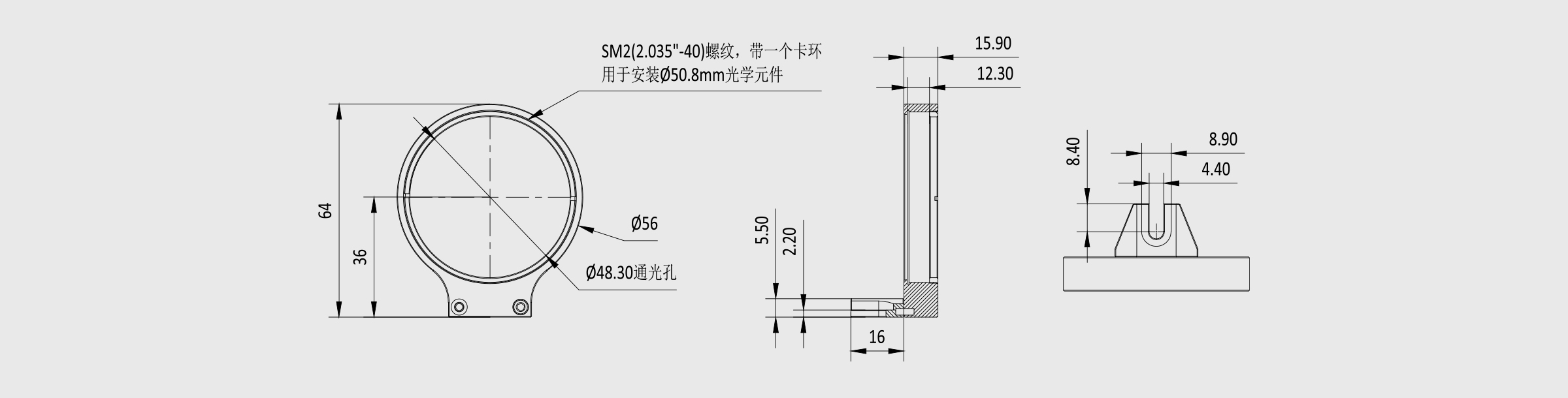 60mm笼式光学元件安装座 夹持尺寸50.8mm 最大厚度12.3mm