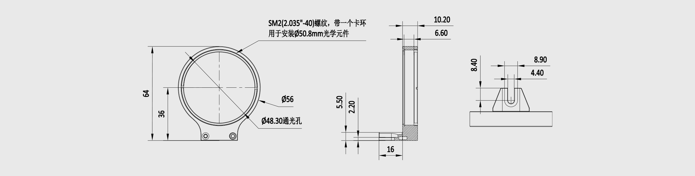 60mm笼式光学元件安装座 夹持尺寸50.8mm 最大厚度6.6mm