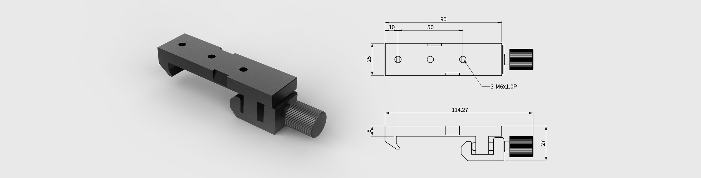 光学滑块 尺寸25×90mm 滑轨宽度50.8mm
