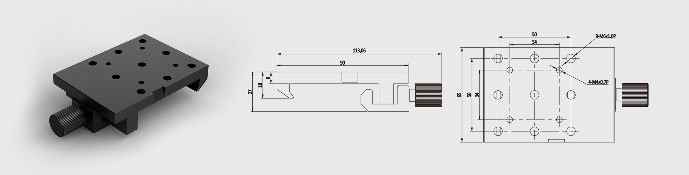 光学滑块 尺寸65×90mm 滑轨宽度50.8mm