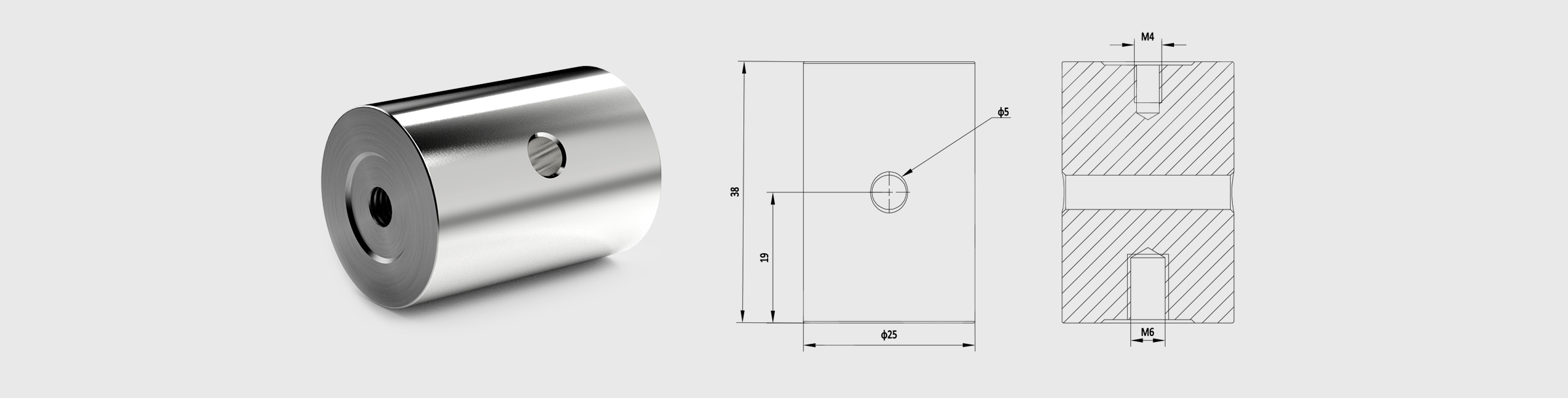 Φ25mm支撑棒 长度=38mm