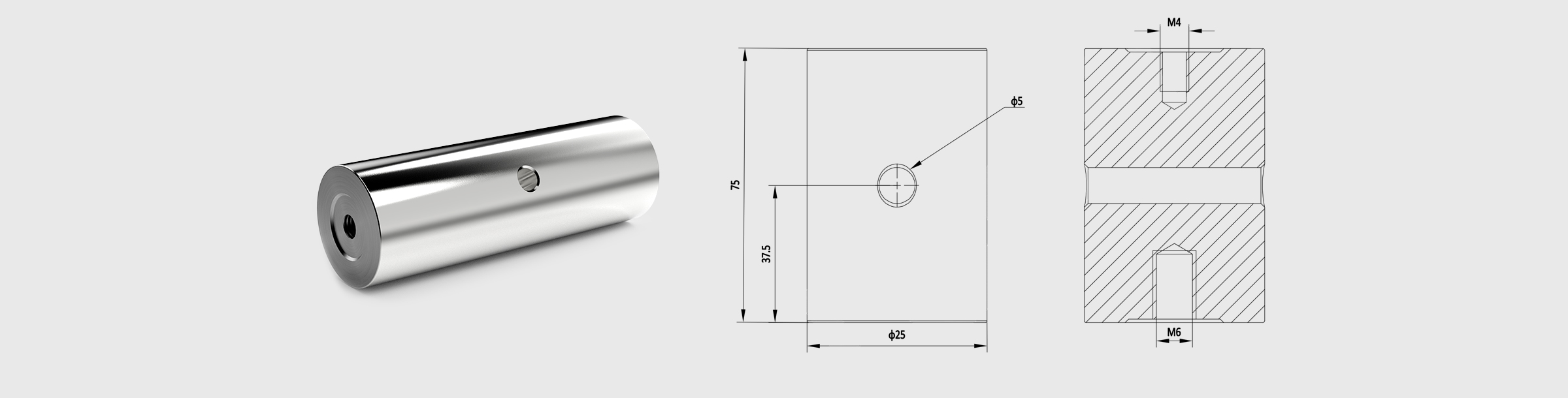 Φ25mm支撑棒 长度=75mm
