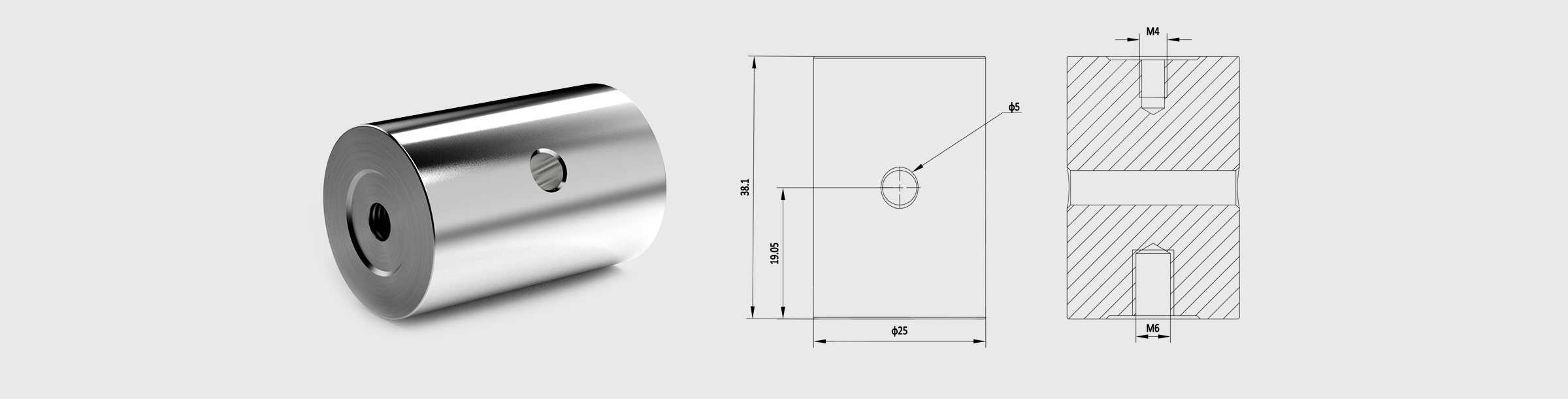 Φ25mm支撑棒 长度=38.1mm