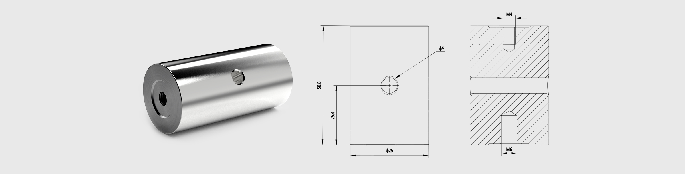 Φ25mm支撑棒 长度=50.8mm