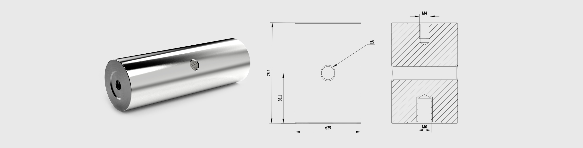 Φ25mm支撑棒 长度=76.2mm