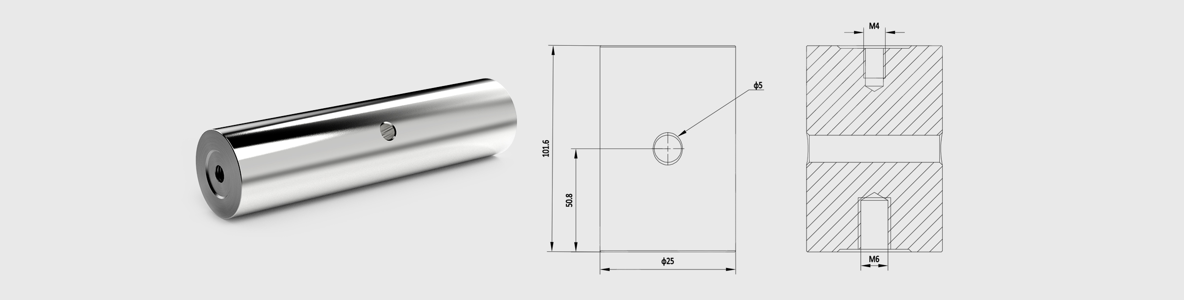 Φ25mm支撑棒 长度=101.6mm