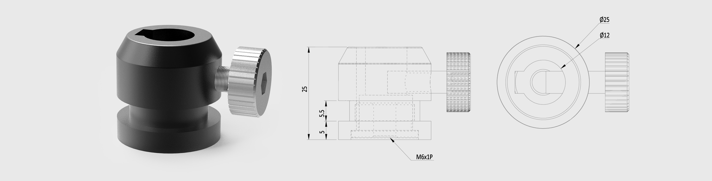 Φ12mm一体式棒座 高度=25mm