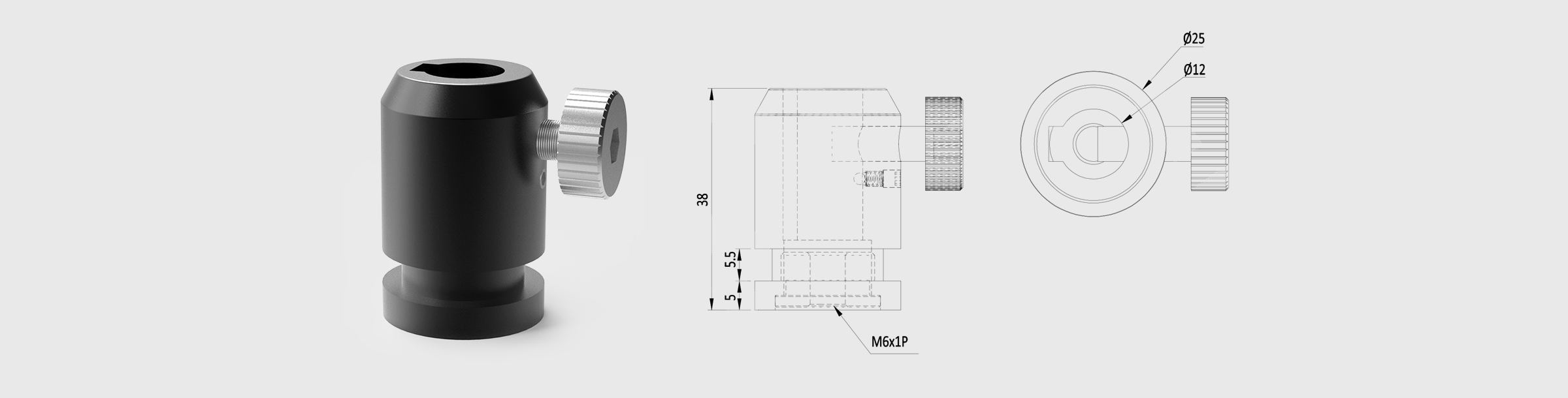 Φ12mm一体式棒座 高度=38mm