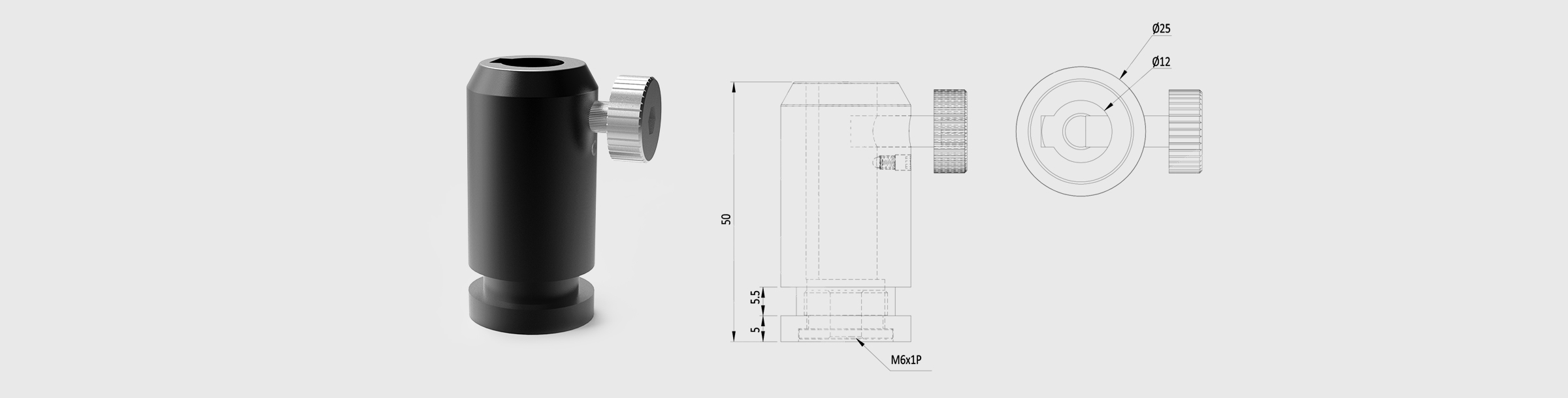 Φ12mm一体式棒座 高度=50mm