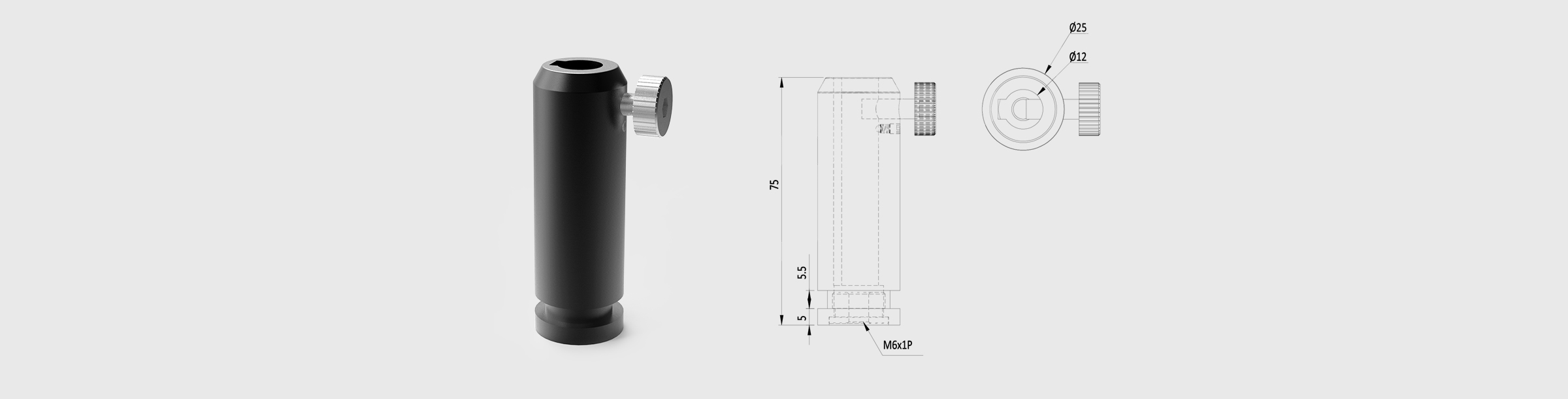 Φ12mm一体式棒座 高度=75mm