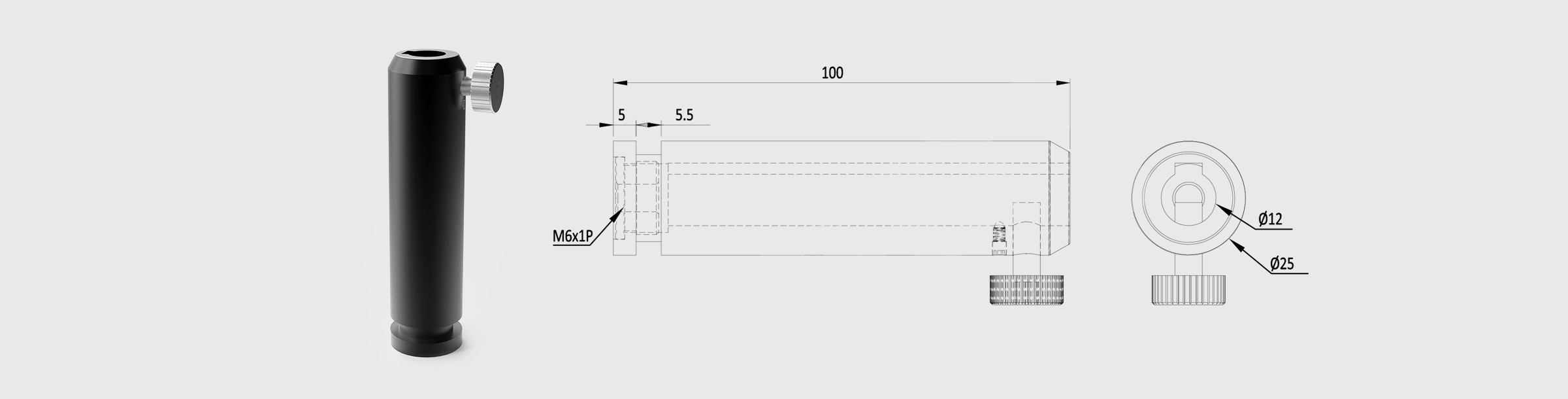 Φ12mm一体式棒座 高度=100mm