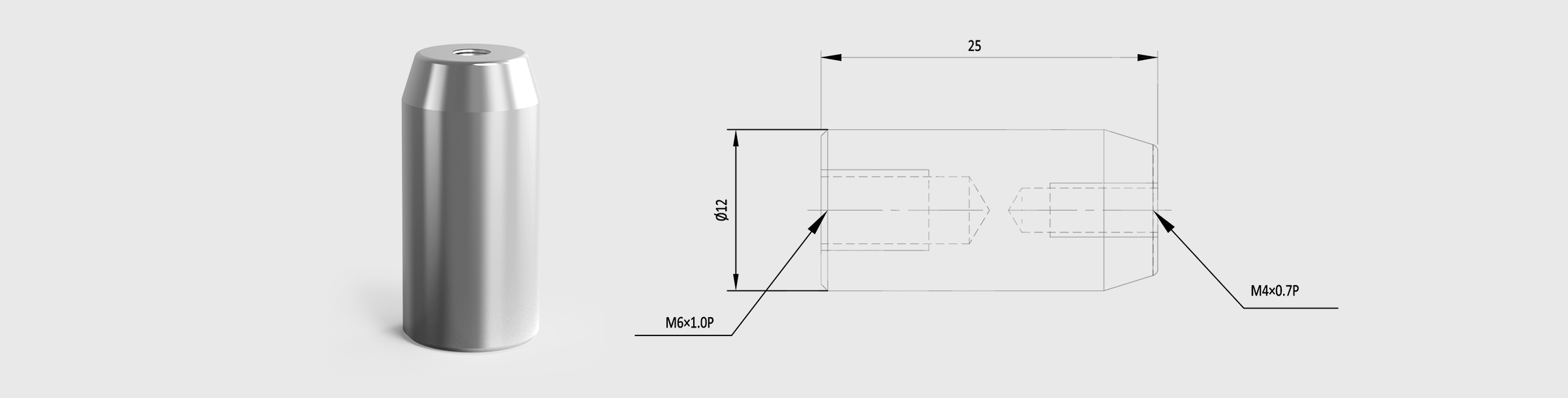 支撑棒 长度=25mm 直径=Φ12mm